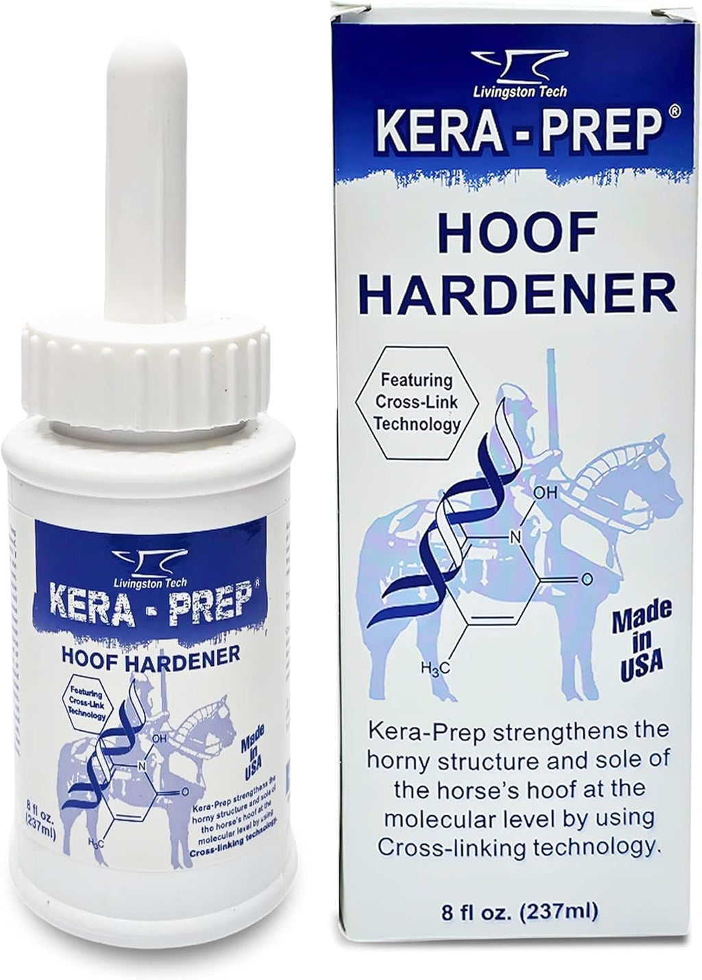 Livingston Tech Kera Prep Hoof Hardener front view horse hoof care formula