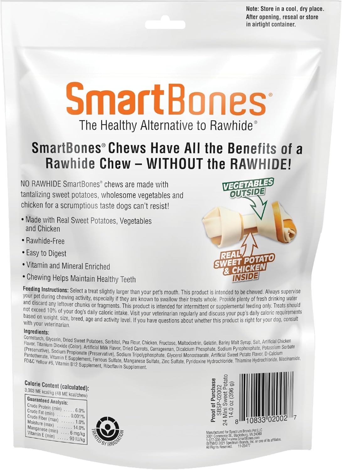 SmartBones sweet potato and chicken dog bones inside contents view for small dogs