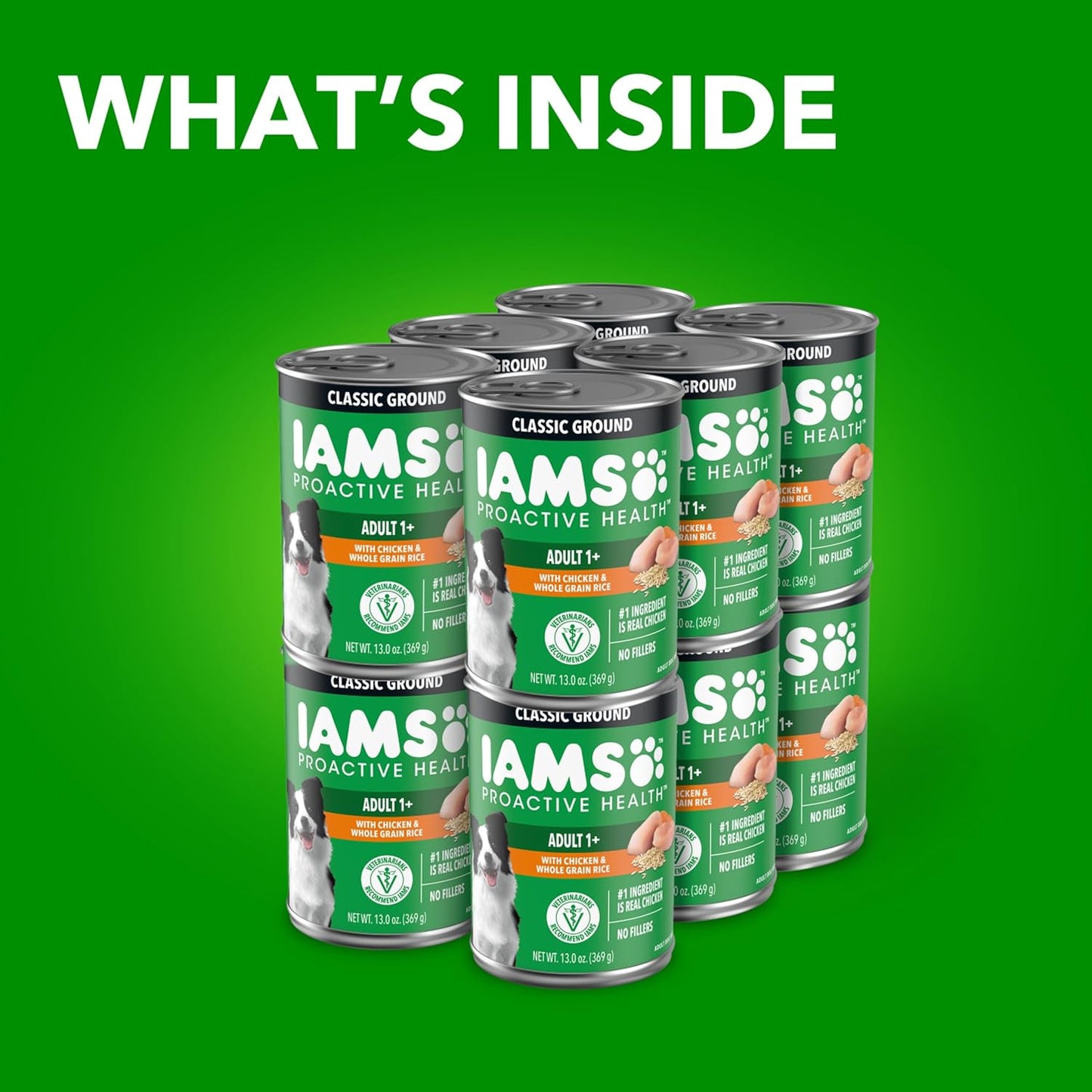 IAMS savory ground dinner chicken and whole grain rice canned dog food