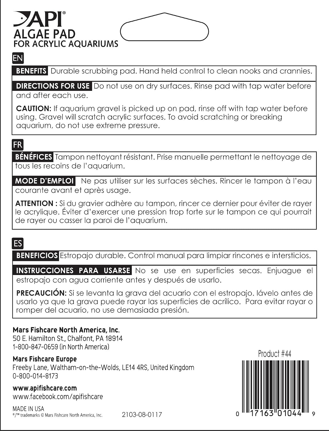 API Aquarium Pharmaceuticals 44 hand held cleaning pad