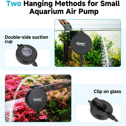 hygger 1.5 Watt Mini Aquarium Air Pump, Quiet Aerator with Air Stone Tubing Suction Cup Clip, Small Fish Tank Bubbler Oxygen Pump for 1 to 15 Gallon Betta Tank, Fish Bowl, Desk Small Tank - Image 3