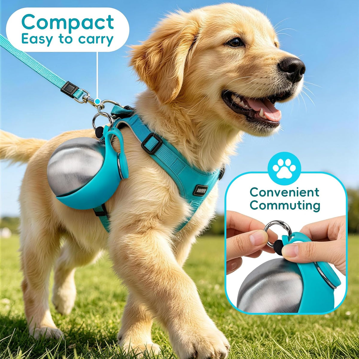 Premium steel pet water dispenser being used for outdoor canine hydration