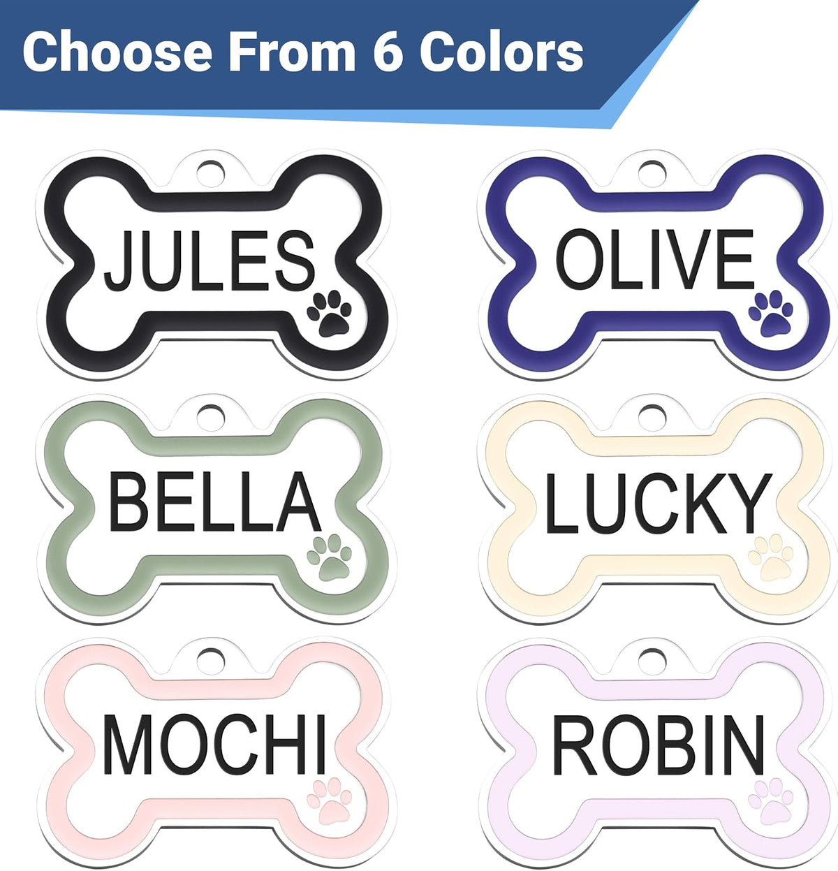 GoTags durable weather resistant metallic dog tag attached to a classic pet collar harness