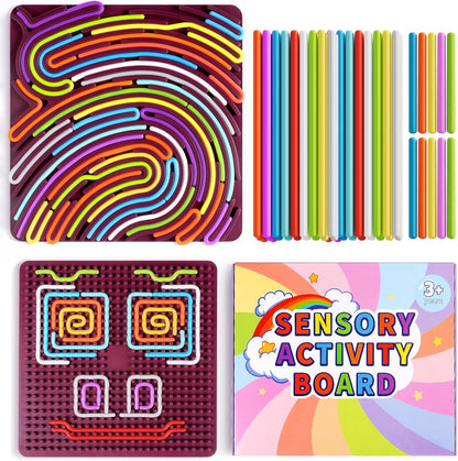 Yisryerow Sensory Activity Board front view showing the square silicone fidget toy with colorful strings woven inside the tracks