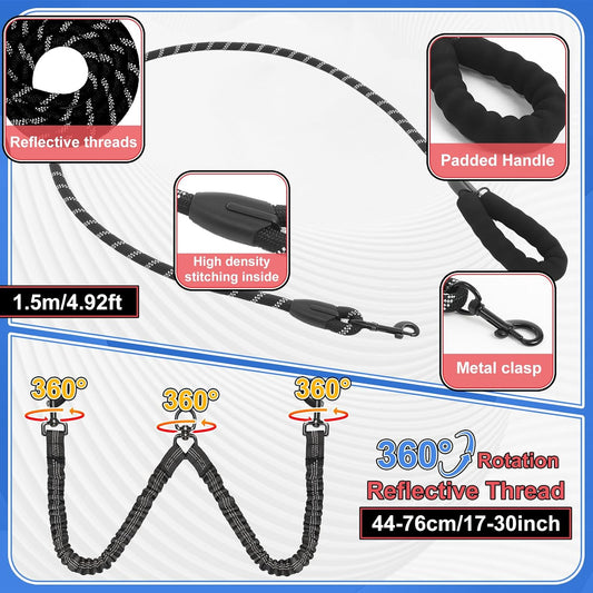 Sunnymove double pet walking lead system illustrating the 360 degree swivel tangle free metal coupler close up.