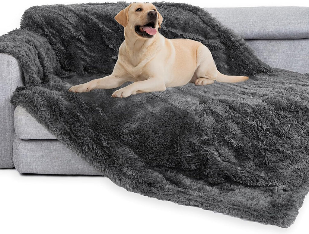 gogobunny Waterproof Dog Blanket for Couch & Furniture Protection - Super Soft Reversible Throw for Large Dogs & Cats, Calming Washable Fur & Sherpa Pet Blanket(33x77 Inch, Grey) - Image 15