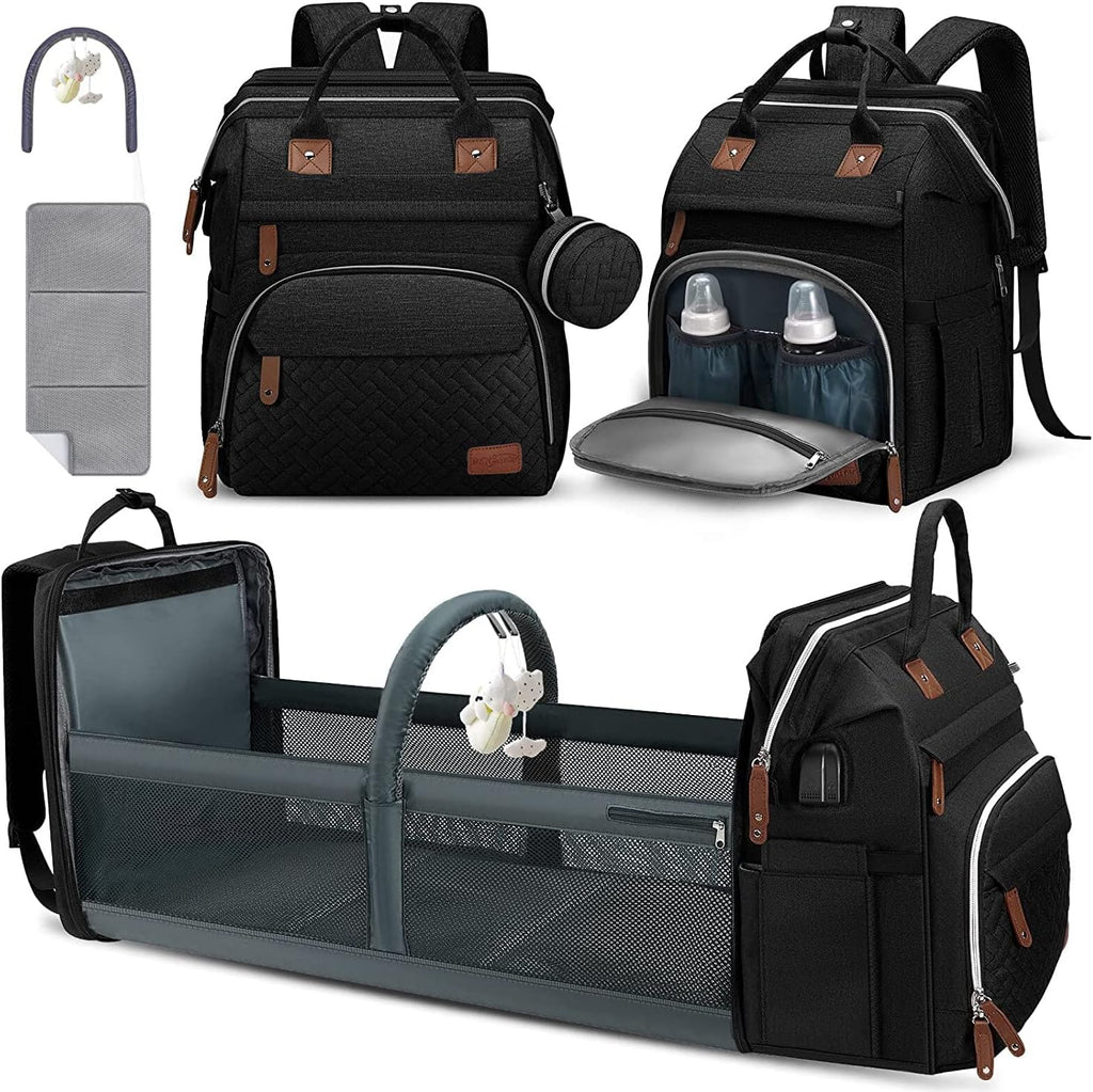 DERJUNSTAR diaper bag backpack front view in black