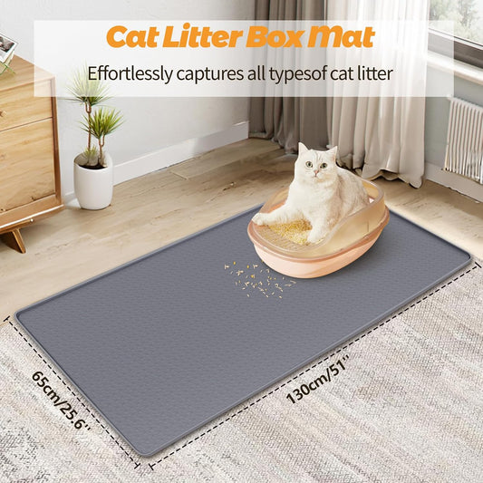 Dark grey silicone litter trapping mat protecting wooden floor from scatter
