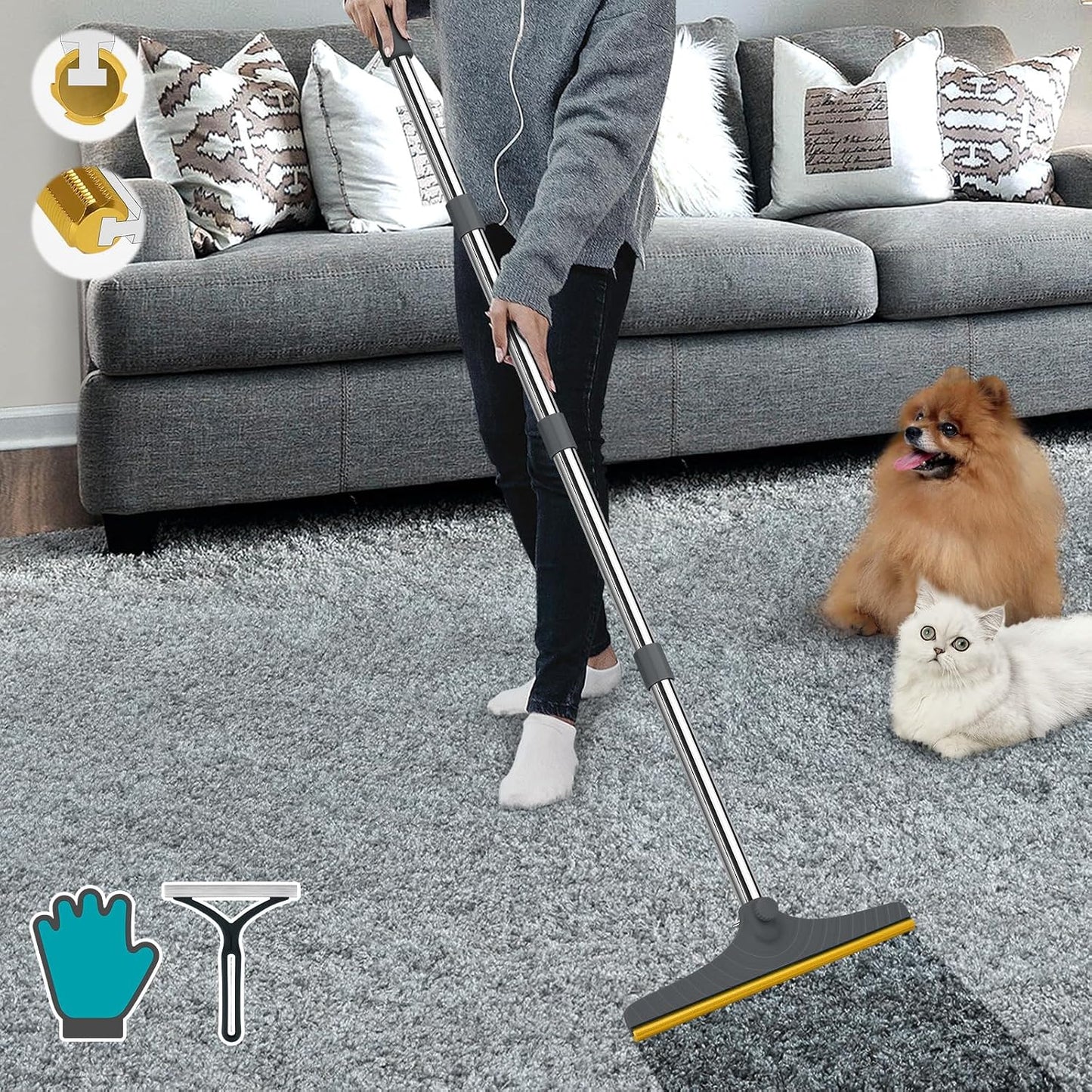 B-Land Carpet Rake for Pet Hair Removal, Reusable Pet Hair Remover with 60" Adjustable Long Handle, Carpet Scraper Broom Dog Cat Hair Remover Tool Fur Sweeper for Rugs, Mats - Image 9