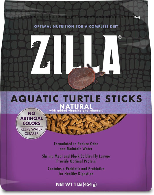 Zilla Pet Aquatic Turtle Sticks 1 Pound packaging front view showing premium turtle food pellets