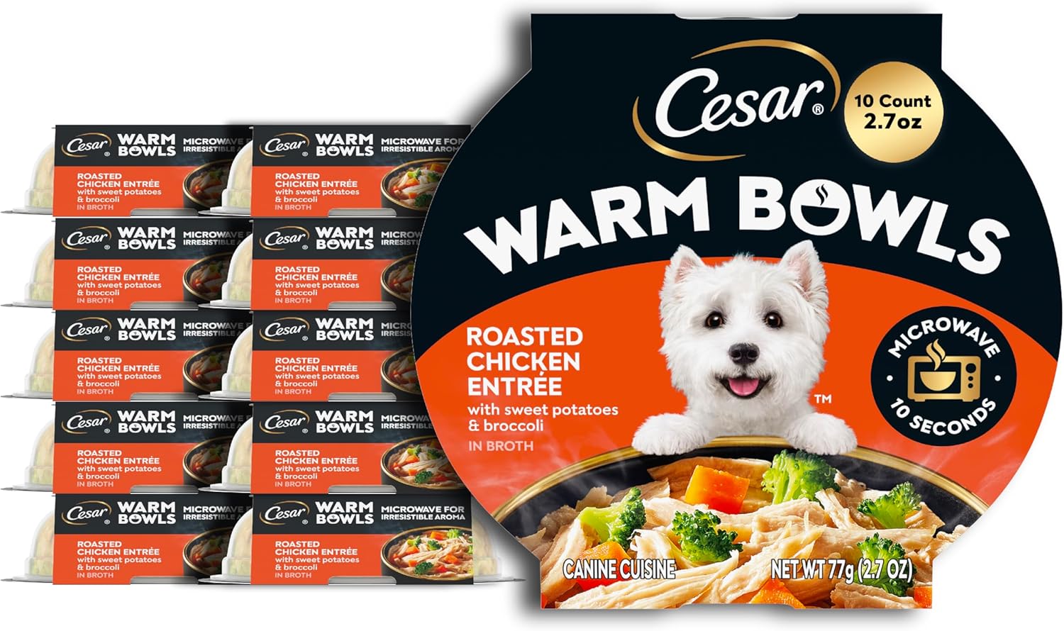 Cesar Warm Bowls Wet Dog Food Chicken & Beef Entre with Vegetables & a Hint of Cranberry in Broth, Wet Food for Dogs, 2.7 oz Bowls, 10 Count - Image 11