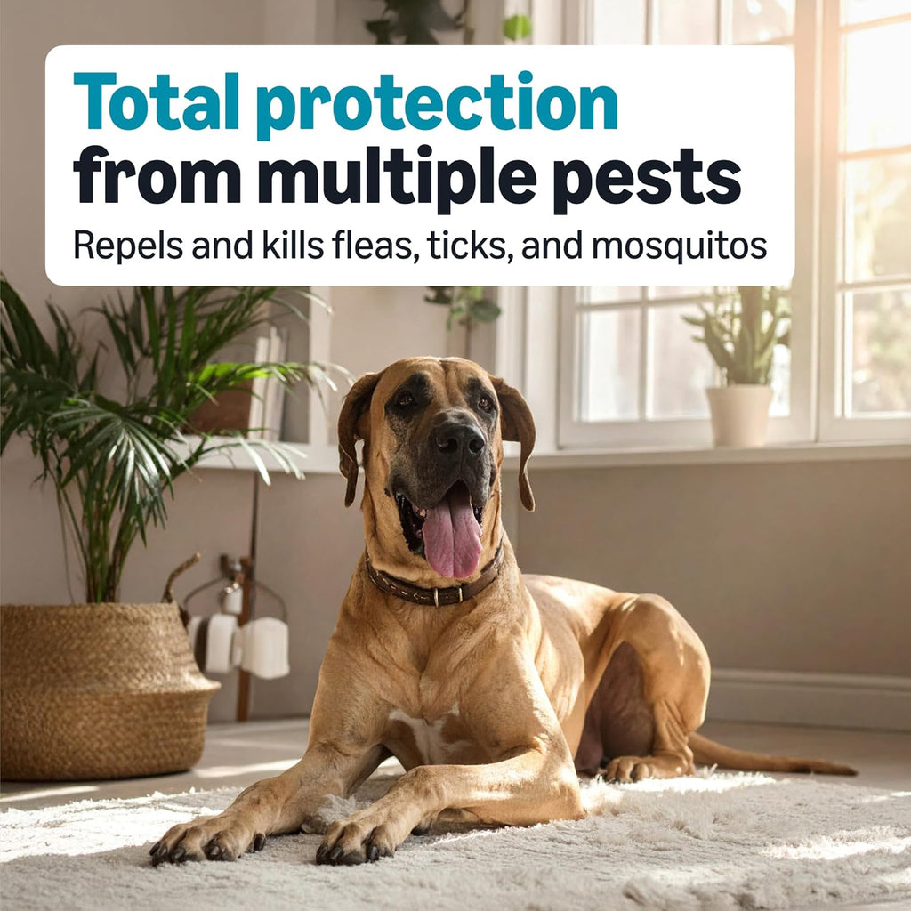 USA imported waterproof flea and tick prevention drops for dogs over fifty five pounds.