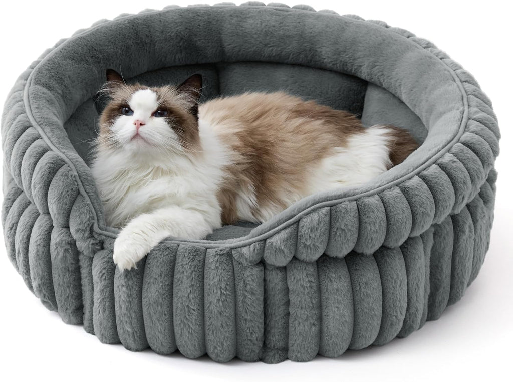 Bedsure ComfyFleece(TM) Cat Bed, Washable Round Cute Pet Beds for Indoor Cats, Super Soft Corduroy Kitten Bed with Anti-Slip Bottom, 20''x20''x8'', Cream - Image 9