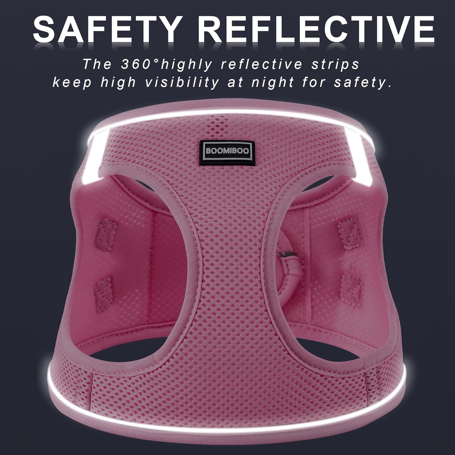 BOOMIBOO pink step in puppy harness showcasing the quick snap buckle closure