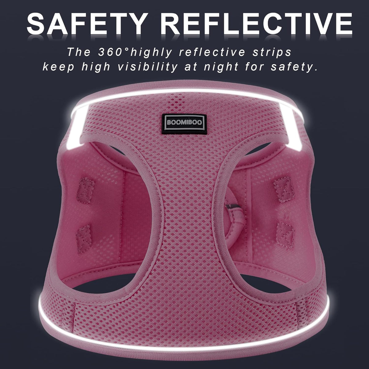 BOOMIBOO pink step in puppy harness showcasing the quick snap buckle closure