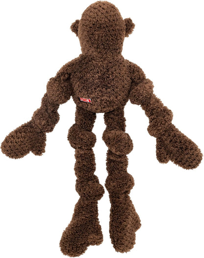 Close up view of the squeaker head on the KONG Floppy Knots Monkey interactive toy.