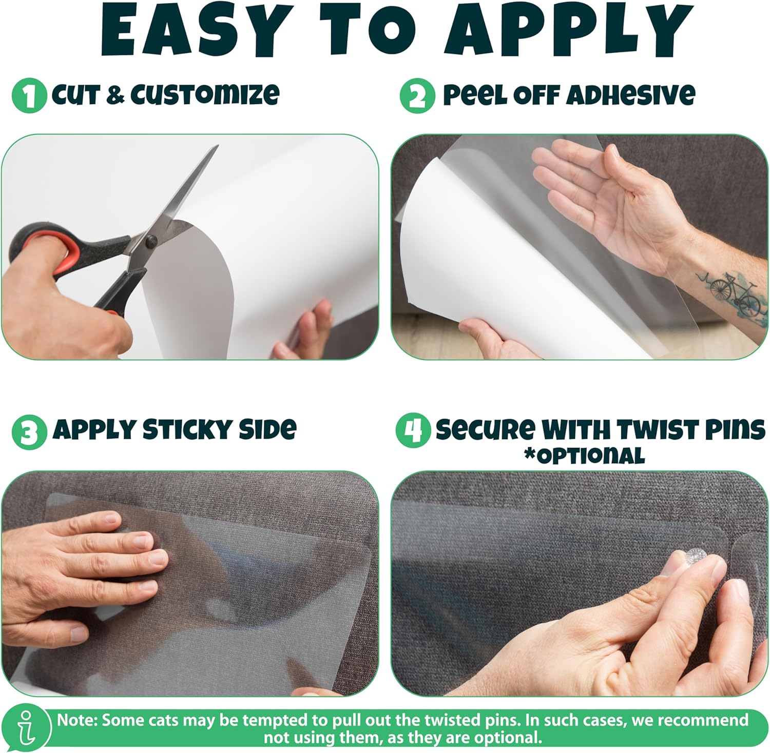 FixZilla cat scratching shield showing flexibility on a curved sofa arm.