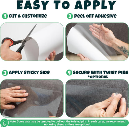 FixZilla cat scratching shield showing flexibility on a curved sofa arm.