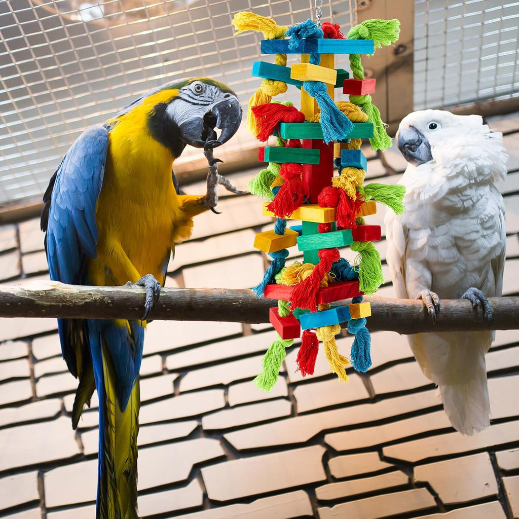 Detailed display of durable cotton rope and colorful wooden block components
