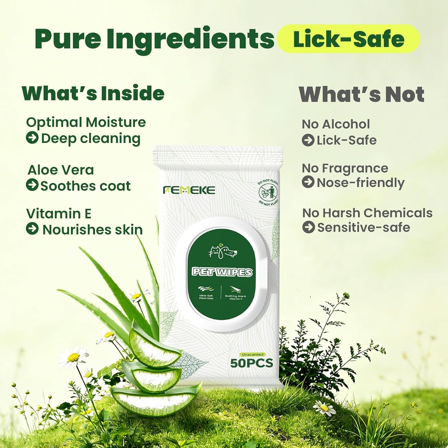 Biodegradable plant fiber pet wipes being used gently to clean muddy dog paws.