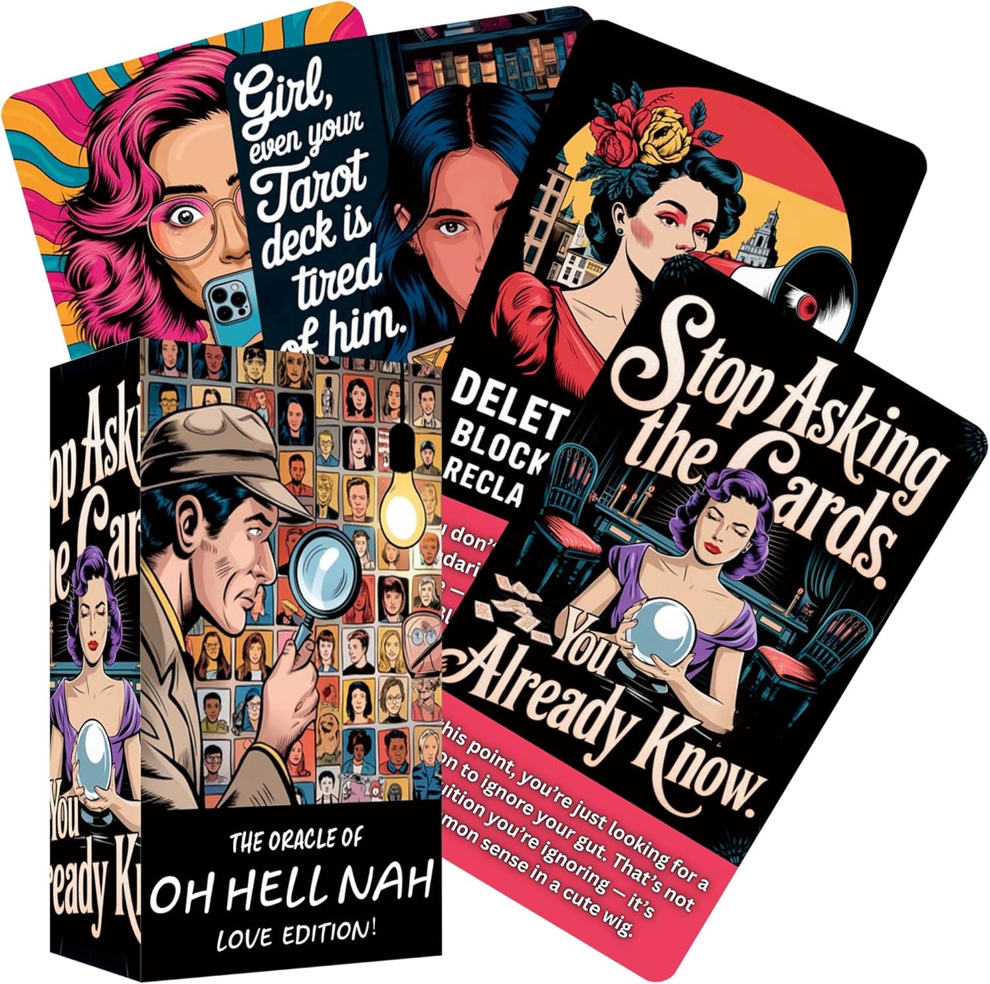 Tzxamsez Love Oracle Cards Of Oh Hell No 72 card deck front view showcasing modern packaging.