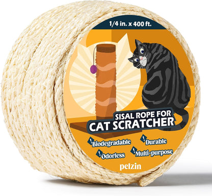 Pelzin Natural Sisal Rope for Cat Scratcher - 1/4 Inch by 50 Feet, Cat Tree Rope Twine for Scratching Post Replacement, Repairing, Recovering and DIY, White - Image 15