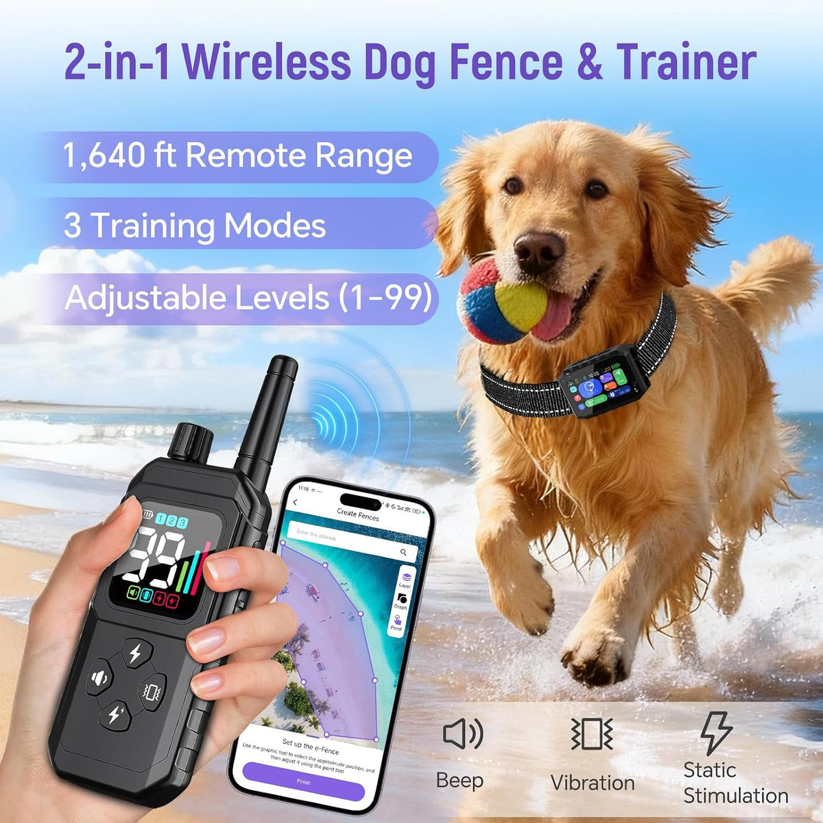 Aweec smart containment collar showcasing the waterproof IP67 design underwater.