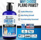 Back label of Plano Paws cat vitamins detailing wild-caught anchovy and sardine ingredients.