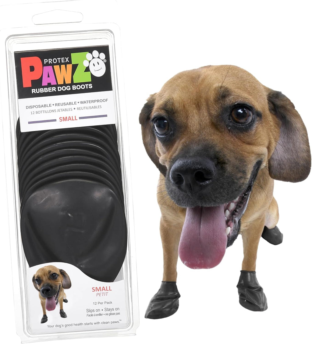 Pawz rubber dog boots for small paws black color front view