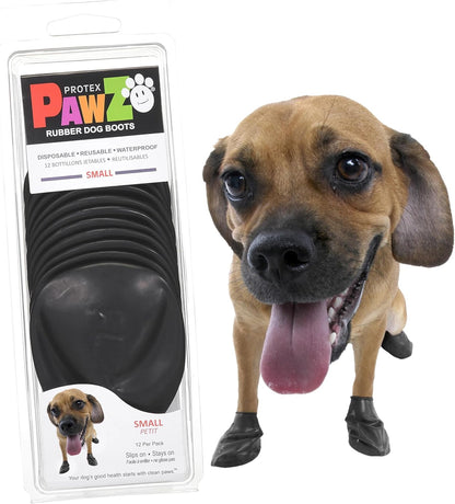 Pawz rubber dog boots for small paws black color front view