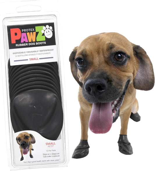 Pawz rubber dog boots for small paws black color front view