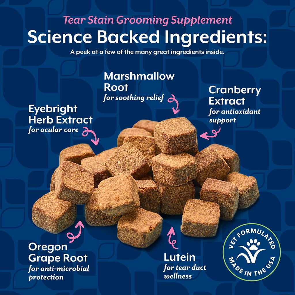 NaturVet tear stain soft chews for dogs showing the active ingredients list.