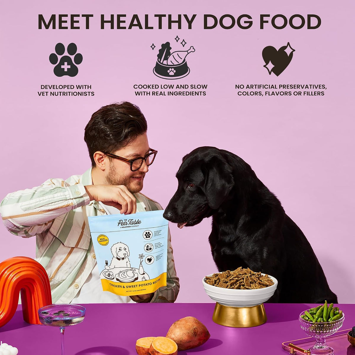 The Pets Table premium air-dried pet food ingredients and nutritional analysis text