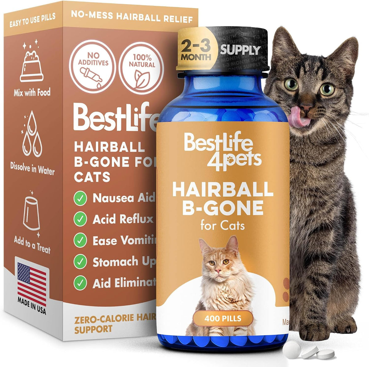 BestLife4Pets Hairball B-Gone for cats bottle front view premium imported pet supplement