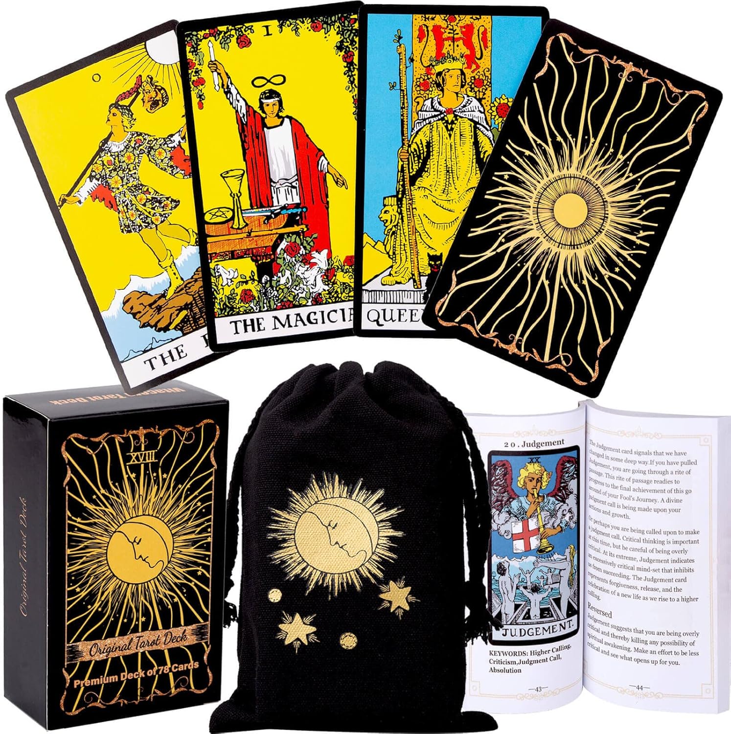 Vitacera Original Tarot Cards deck with guidebook and linen bag front view