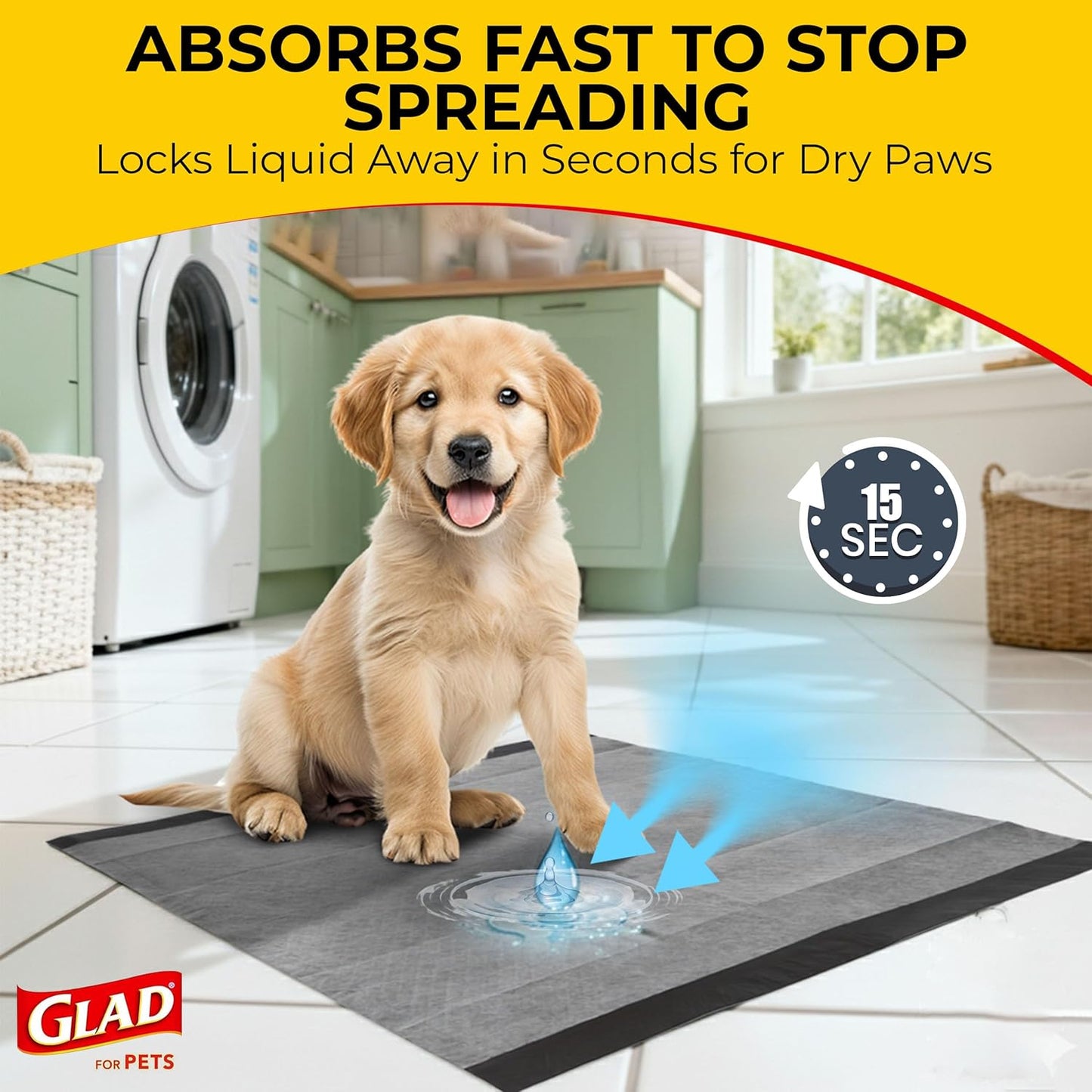 Glad for pets puppy pads texture detail highlighting super absorbent polymer gel technology