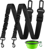 LivTee dog seat belt black retractable harness set