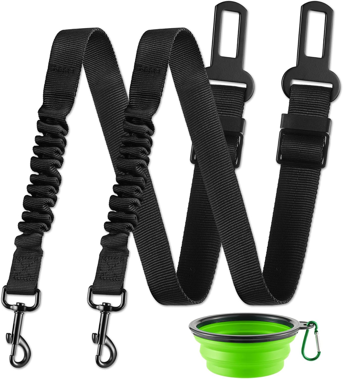 LivTee dog seat belt black retractable harness set