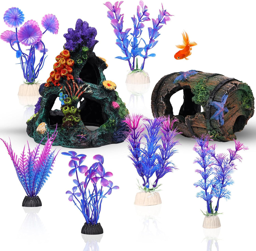 EVELOMO betta fish tank decorations colorful coral reef aquarium set front view
