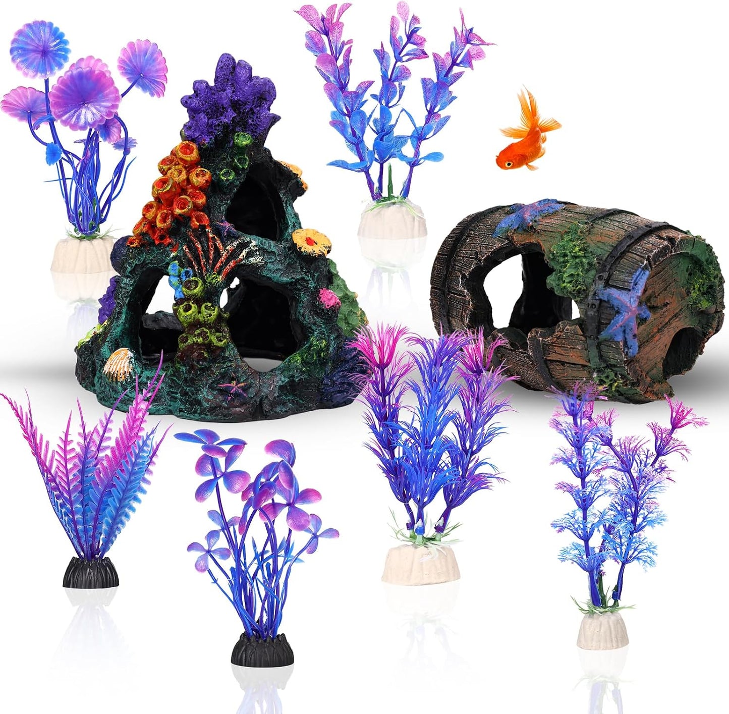 EVELOMO betta fish tank decorations colorful coral reef aquarium set front view