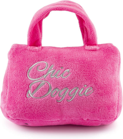 Pink designer parody handbag toy with scarf