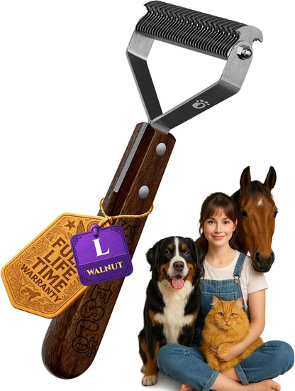 Extra Large 2-Sided Undercoat Rake for Dogs & Cats, Dog Brush for Shedding Remove Mats, Dematting Comb, Safe&Gentle Grooming Brush for German Shepherds Medium to Long-Haired Pets,Premium Wooden Handle - Image 9