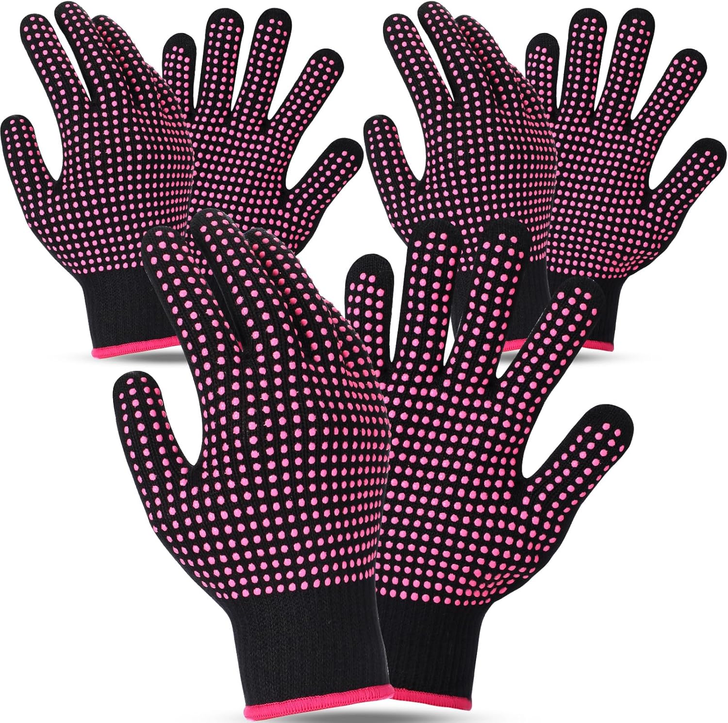 Riyiper heat resistant gloves front view showing pink silicone bumps on black fabric.