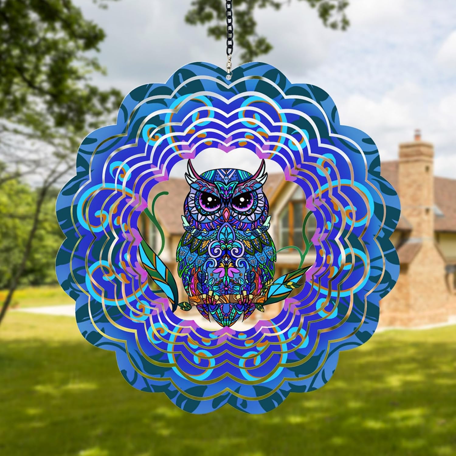 DKJOCKY owl metal wind spinner front view