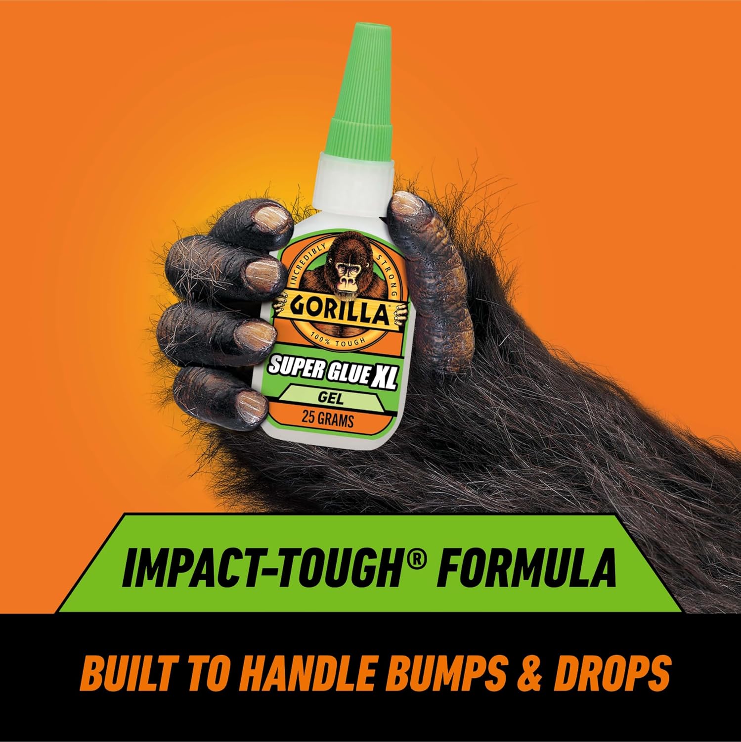 Thick clear Gorilla adhesive gel being applied to a vertical wooden surface