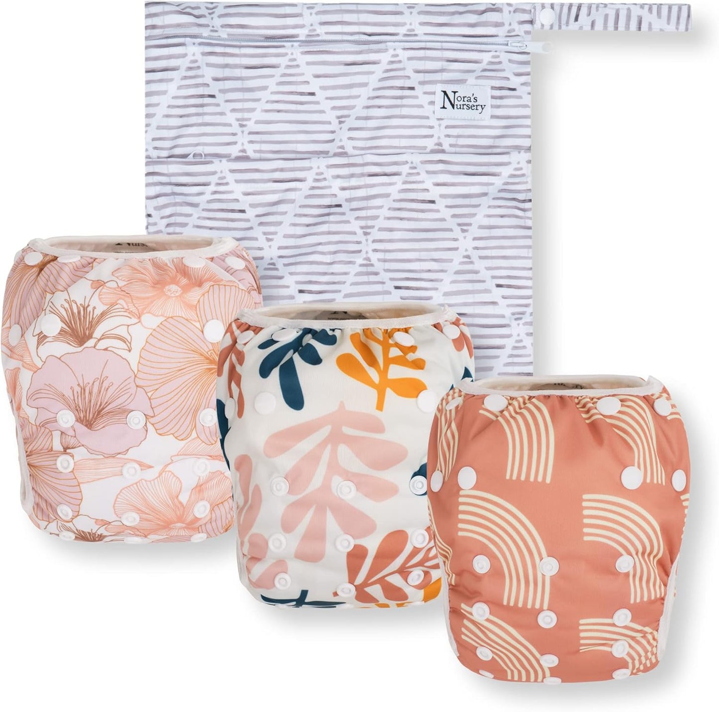 Nora's Nursery reusable swim diaper tropical print front view