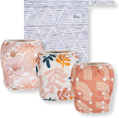 Nora's Nursery reusable swim diaper tropical print front view