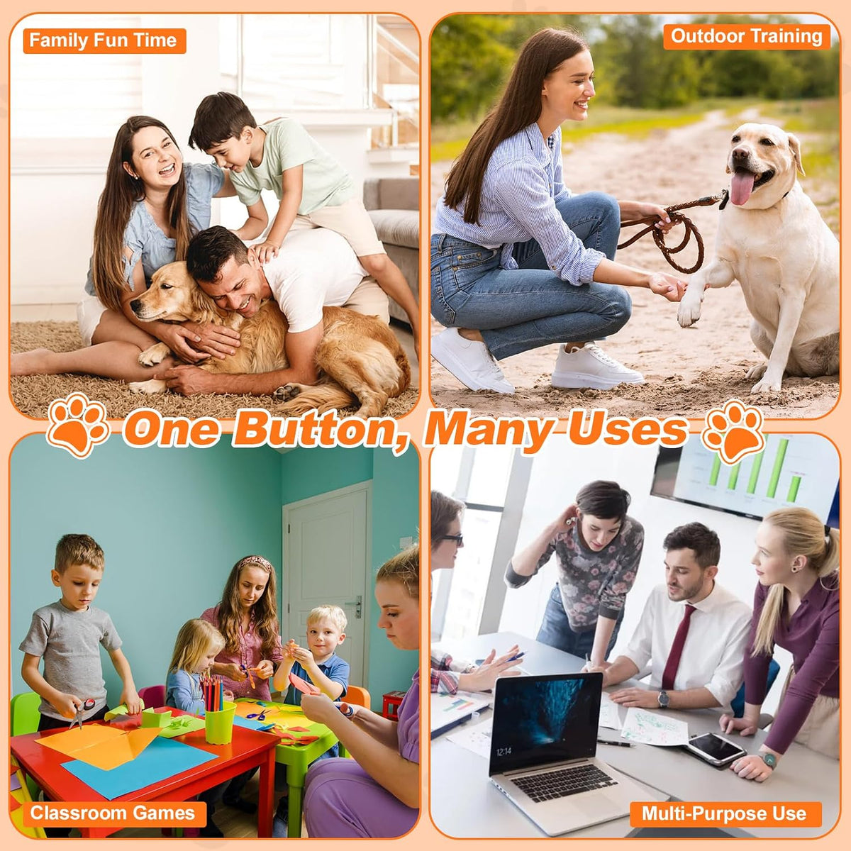 Bone shaped mats organizing colorful pet training buzzers