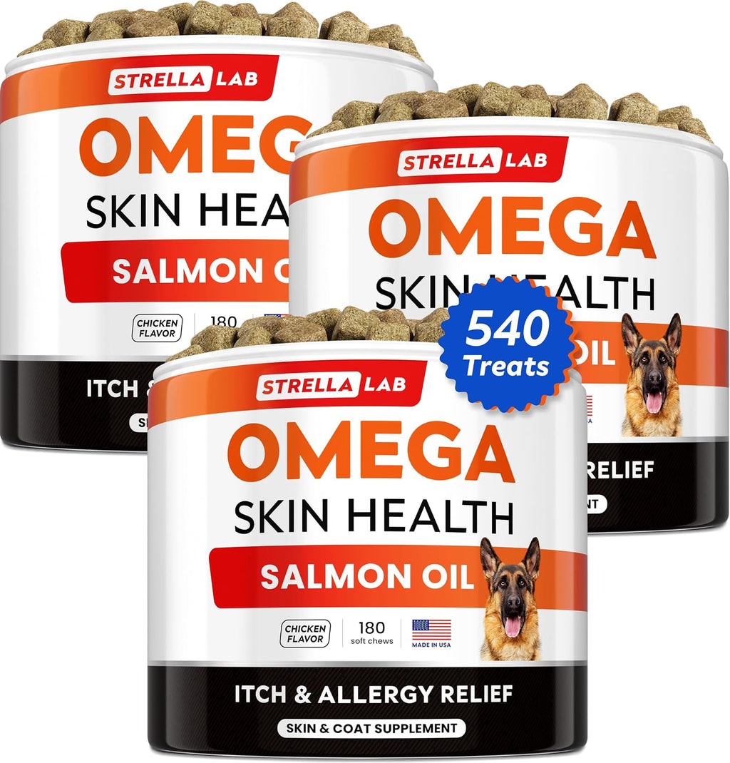 StrellaLab Omega 3 for Dogs - (180Ct) Fish Oil Treats - Allergy & Itch Relief Skin & Coat Supplement - Dry Itchy Skin, Anti Shedding & Hot Spots Treatment - Pet Salmon Oil Chews - Chicken Flavor - Image 15