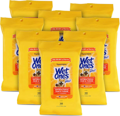 Wet Ones for Pets Paw and Tushie Dog Wipes with Chamomile, Tropical Splash Scent - Cleansing Grooming Wipes for Dog Paws and Butt Between Baths, Wet Lock Seal, 30 Count - Image 9